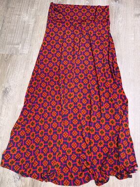 Preloved Vibrant Geometric Maxi Skirt - Pink & Orange